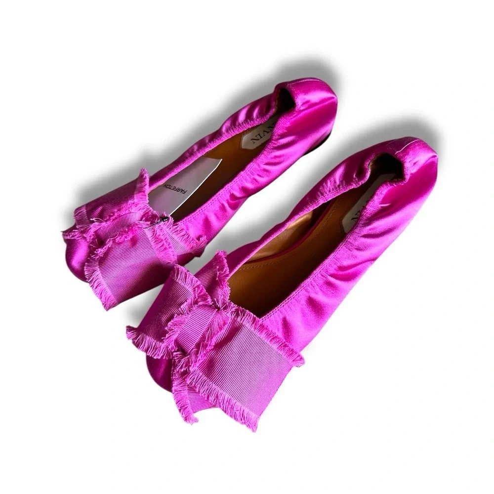 Lanvin Fuchsia Pink Satin Bow Ballet Flats Shoes Made in Italy Size 40 US 9